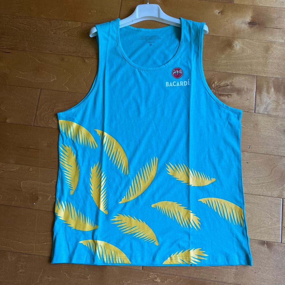 BACARDI Men's Tank Top Sleeveless Beach Summer T-shirt medium Blue Green aqua